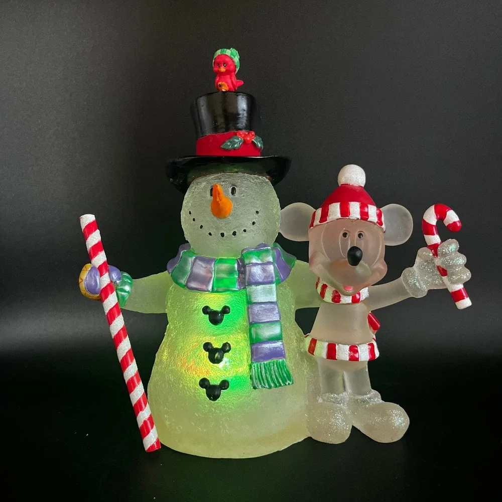 Disney Snowman Mickey Mouse Christmas Figurine Frosted Acrylic Holiday 6.75
